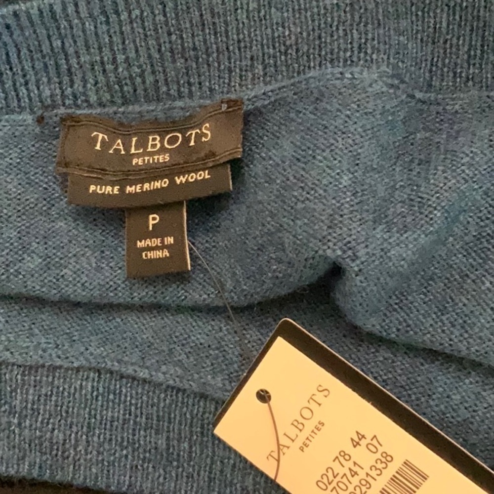 TALBOTS petite blue sweater with orange stripes. Wool.  NWT. P - Picture 6 of 7